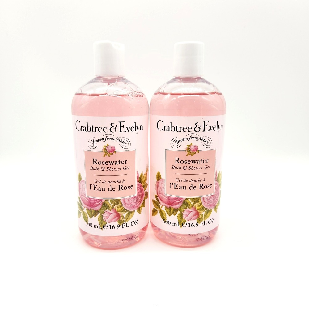 Crabtree & Evelyn Rosewater Bath & Shower Gel 16.9oz Set of 2 Soothing Floral